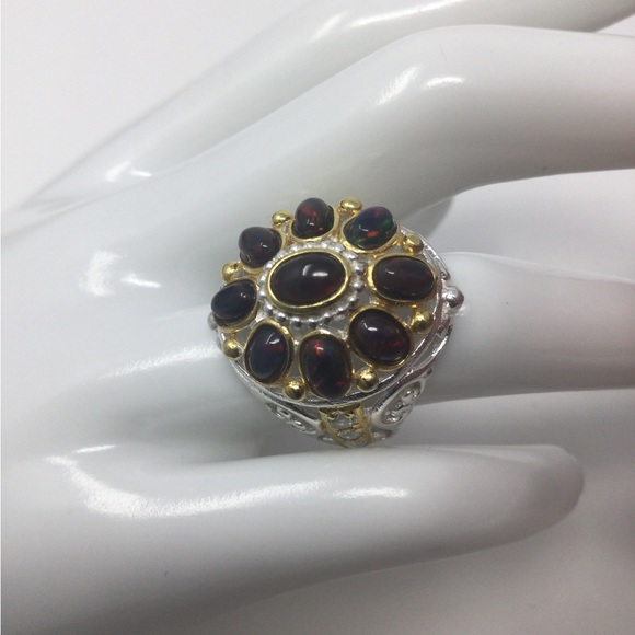 Rare Genuine Black Opals Ring - Picture 7 of 10